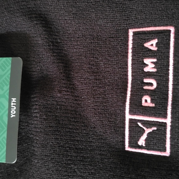 PUMA BRAND SIGNATURE GIRLS YOUTH SIZE BLACK & PINK WINTER STOCKING CAP BEANIE - Picture 4 of 9